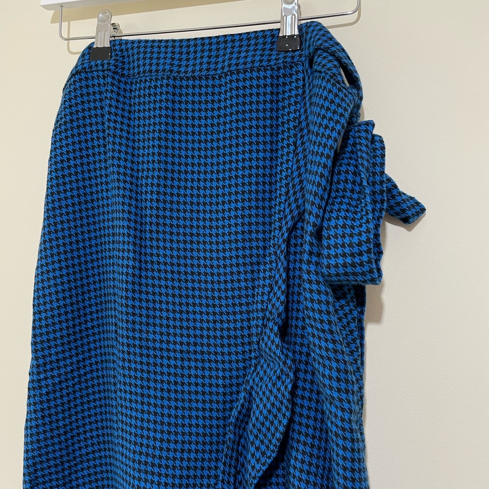 Hush Zuri Blue Black Houndstooth Check Ruffle Frill Wrap Skirt Size 10 Midi - Picture 3 of 9
